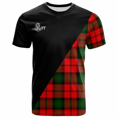 Scottish Kerr Clan Crest Tartan T-Shirt - Military Logo Front Side Tartan Plaid