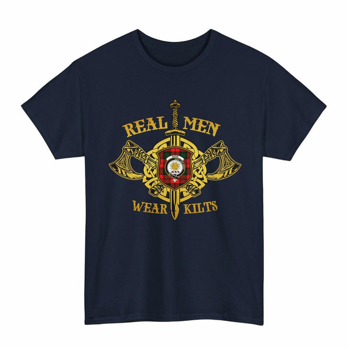 Scottish Kerr Clan Crest Tartan T-Shirt Real Men Wear Kilts Tartan Plaid Navy Color
