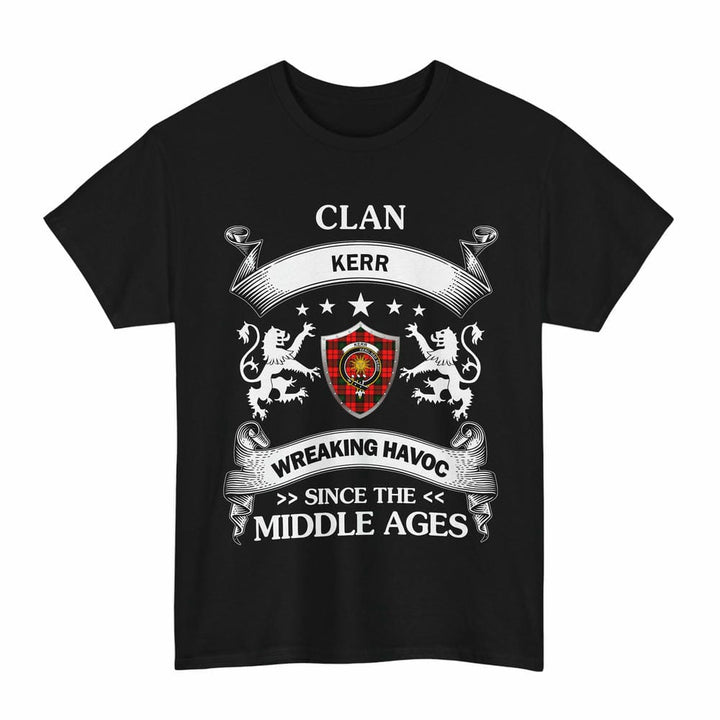 Scottish Kerr Clan Crest Tartan T-Shirt Wreaking Havoc Design Tartan Plaid Black Color