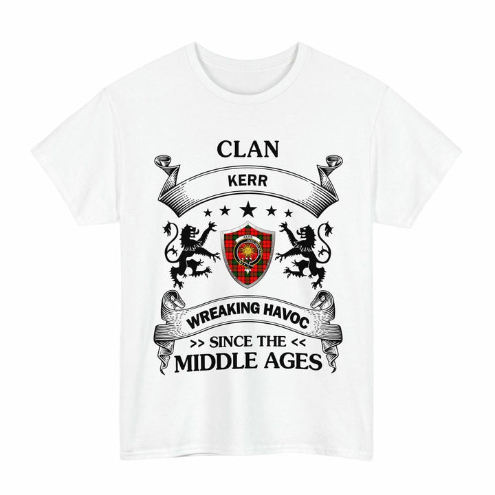 Scottish Kerr Clan Crest Tartan T-Shirt Wreaking Havoc Design Tartan Plaid White Color