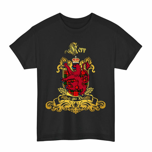 Scottish Kerr Clan Tartan Lion Rampant of Scotland T-Shirt Tartan Plaid Black Color