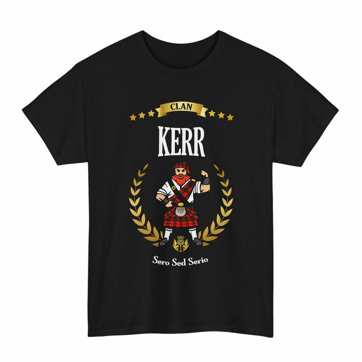 Scottish Kerr Clan Tartan T-Shirt - Motto Scotsman Tartan Plaid Black Color