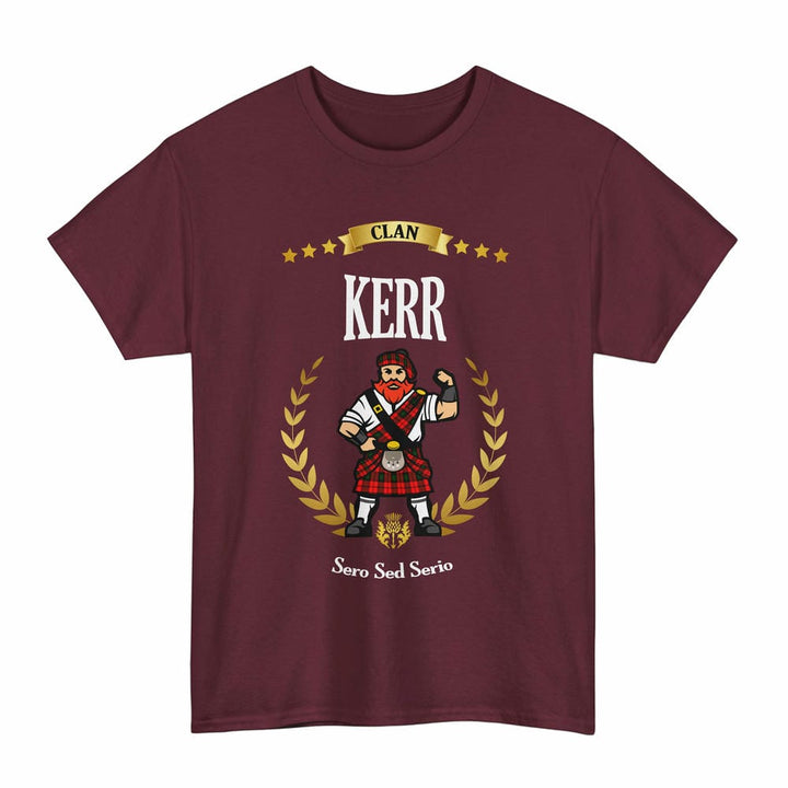 Scottish Kerr Clan Tartan T-Shirt - Motto Scotsman Tartan Plaid Maroon Color