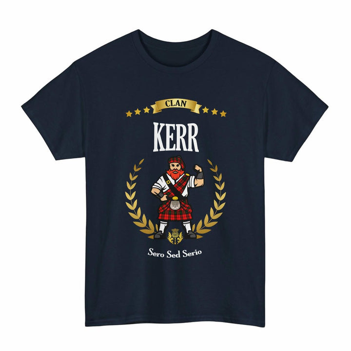 Scottish Kerr Clan Tartan T-Shirt - Motto Scotsman Tartan Plaid Navy Color