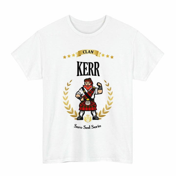 Scottish Kerr Clan Tartan T-Shirt - Motto Scotsman Tartan Plaid White Color