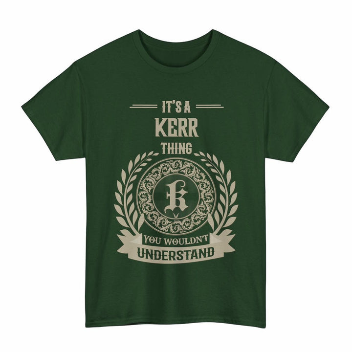 Scottish Kerr Clan Tartan T-Shirt - Vintage Family Name Tartan Plaid Forest Green Color