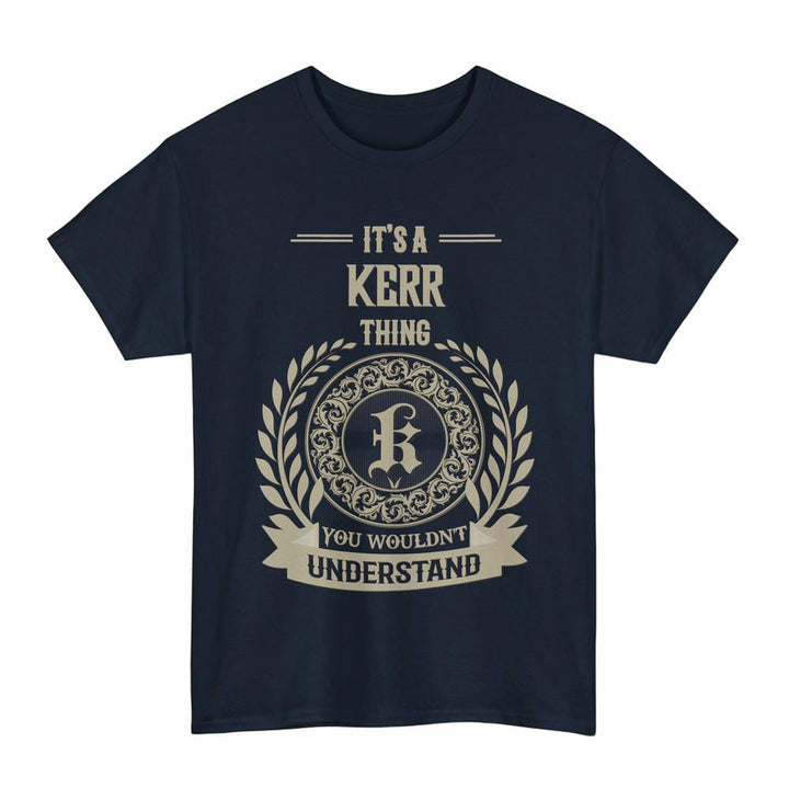 Scottish Kerr Clan Tartan T-Shirt - Vintage Family Name Tartan Plaid Navy Color