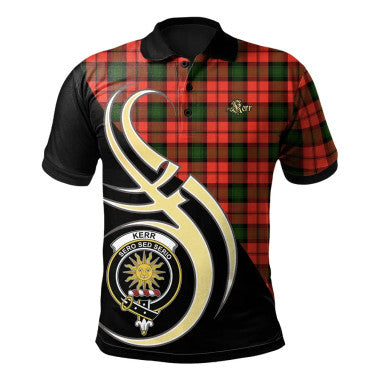 Scottish Kerr Modern Clan Crest Tartan Polo Shirt Believe in Me Front Side Tartan Plaid