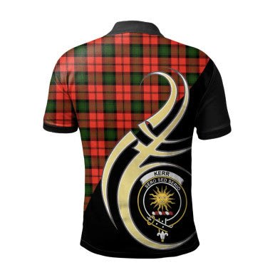 Scottish Kerr Modern Clan Crest Tartan Polo Shirt Believe in Me Back Side Tartan Plaid