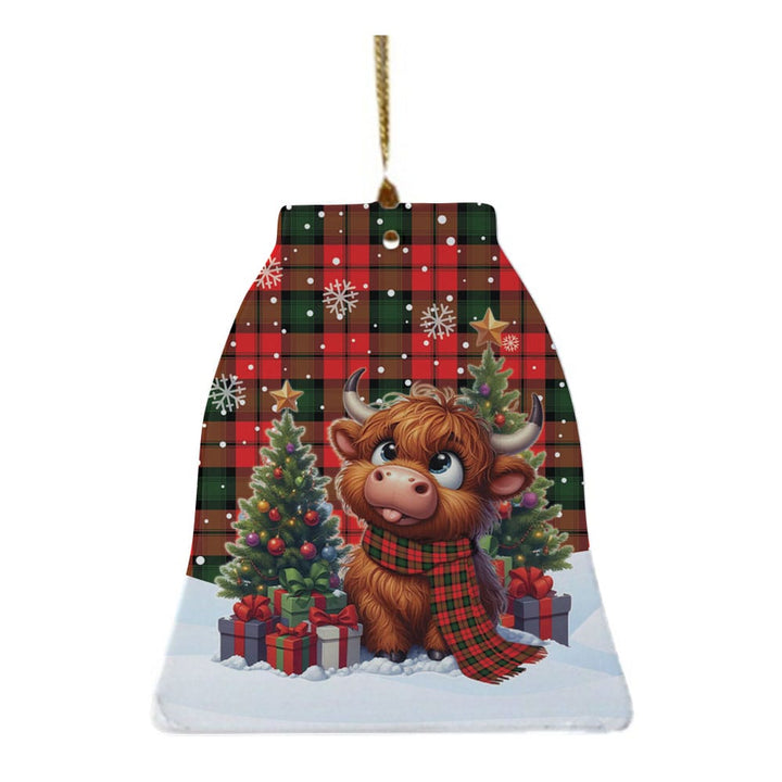 Scottish Kerr Modern Clan Tartan Ceramic Ornament Cute Highland Cow Christmas Bell Style Tartan Plaid
