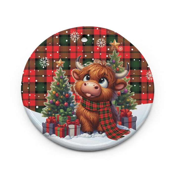 Scottish Kerr Modern Clan Tartan Ceramic Ornament Cute Highland Cow Christmas Circle Style Tartan Plaid