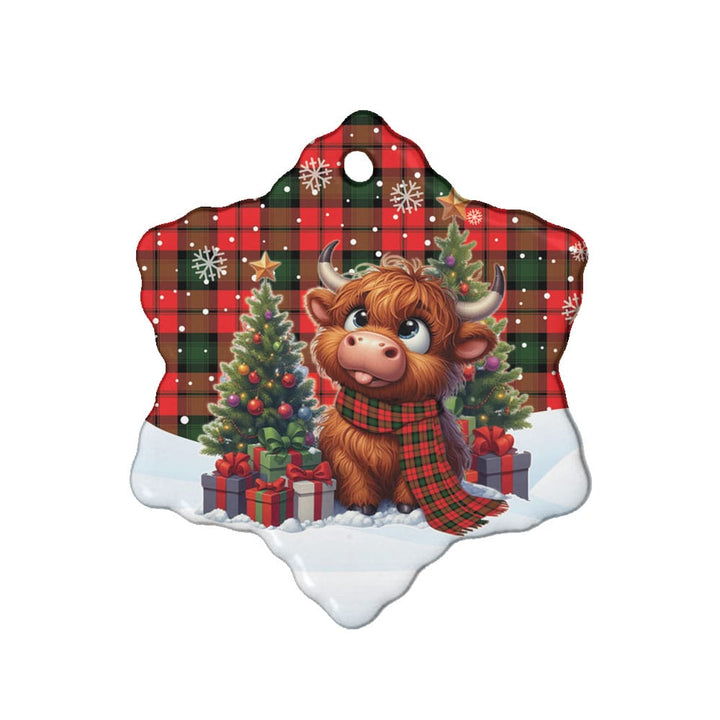 Scottish Kerr Modern Clan Tartan Ceramic Ornament Cute Highland Cow Christmas Snow Flake Style Tartan Plaid