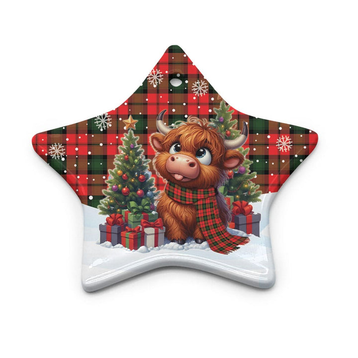 Scottish Kerr Modern Clan Tartan Ceramic Ornament Cute Highland Cow Christmas Star Style Tartan Plaid