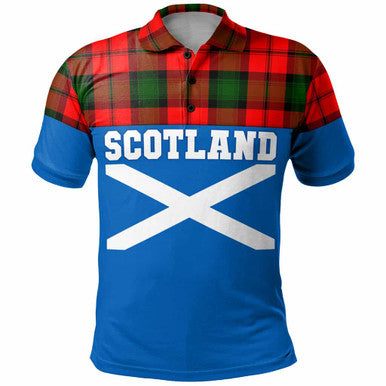 Scottish Kerr Modern Clan Tartan Polo Shirt - Lion Rampant of Scotland With Flag Front Side Tartan Plaid