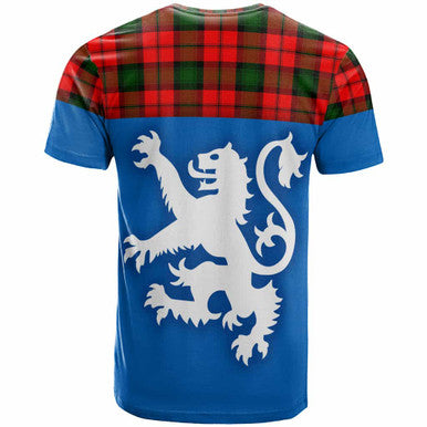 Scottish Kerr Modern Clan Tartan T-Shirt - Lion Rampant of Scotland With Flag Back Side Tartan Plaid