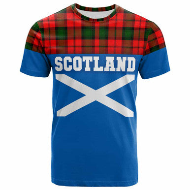 Scottish Kerr Modern Clan Tartan T-Shirt - Lion Rampant of Scotland With Flag Front Side Tartan Plaid