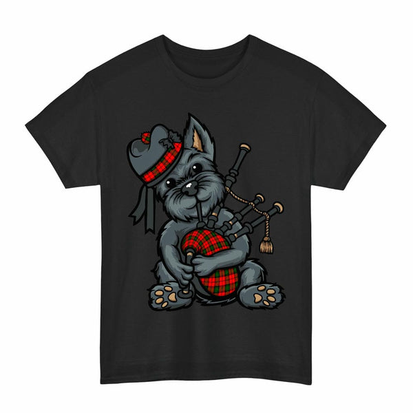 Scottish Kerr Modern Clan Tartan Terrier Bagpipes T-Shirt Tartan Plaid Black Color