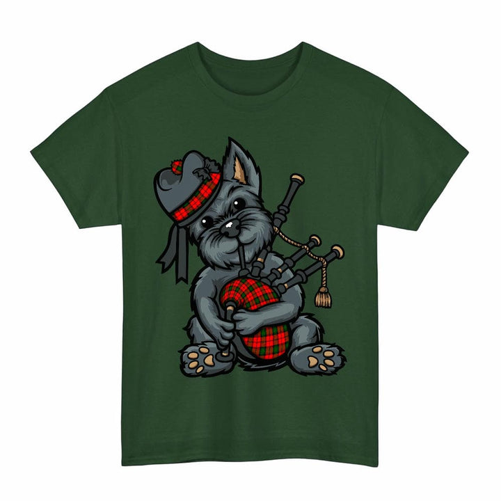 Scottish Kerr Modern Clan Tartan Terrier Bagpipes T-Shirt Tartan Plaid Forest Green Color