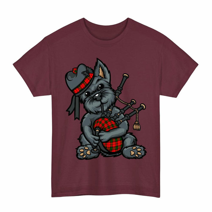 Scottish Kerr Modern Clan Tartan Terrier Bagpipes T-Shirt Tartan Plaid Maroon Color