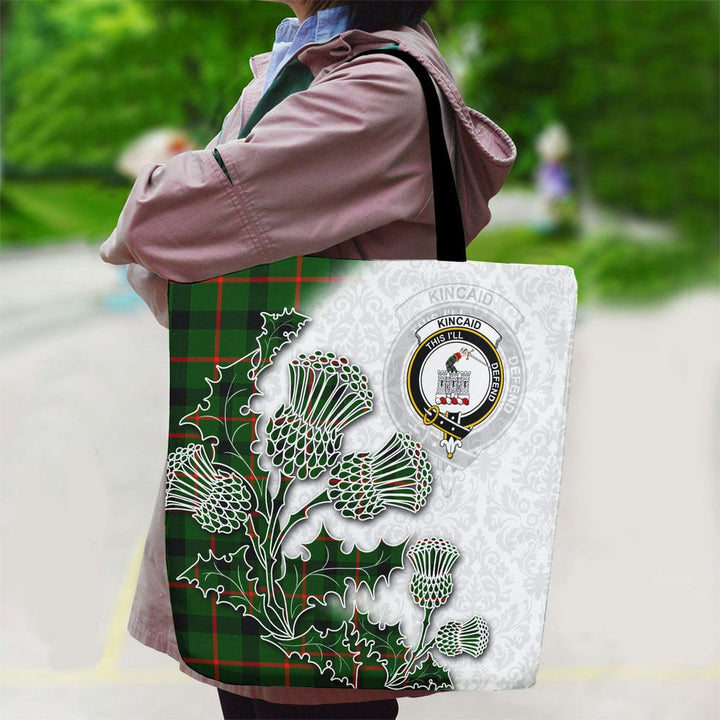 Scottish Kincaid Clan Tartan Canvas Bag With Shoulder Straps - Thistle Flowers Style Tartan Plaid 2