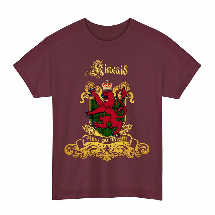 Scottish Kincaid Clan Tartan Lion Rampant of Scotland T-Shirt Tartan Plaid Maroon Color