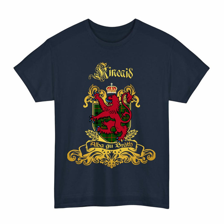 Scottish Kincaid Clan Tartan Lion Rampant of Scotland T-Shirt Tartan Plaid Navy Color