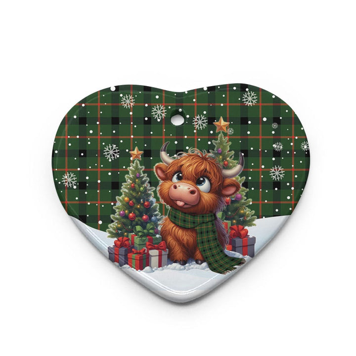 Scottish Kincaid Modern Clan Tartan Ceramic Ornament Cute Highland Cow Christmas Heart Style Tartan Plaid