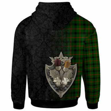 Scottish Kincaid Modern Clan Tartan Hoodie - Half Thistle Flowers Celtic Design Back Side Tartan Plaid