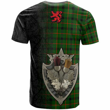 Scottish Kincaid Modern Clan Tartan T-Shirt - Half Thistle Flowers Celtic Design Back Side Tartan Plaid