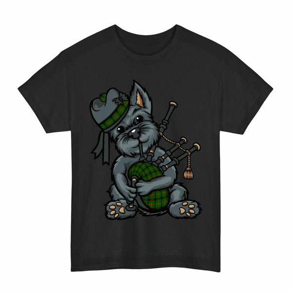 Scottish Kincaid Modern Clan Tartan Terrier Bagpipes T-Shirt Tartan Plaid Black Color
