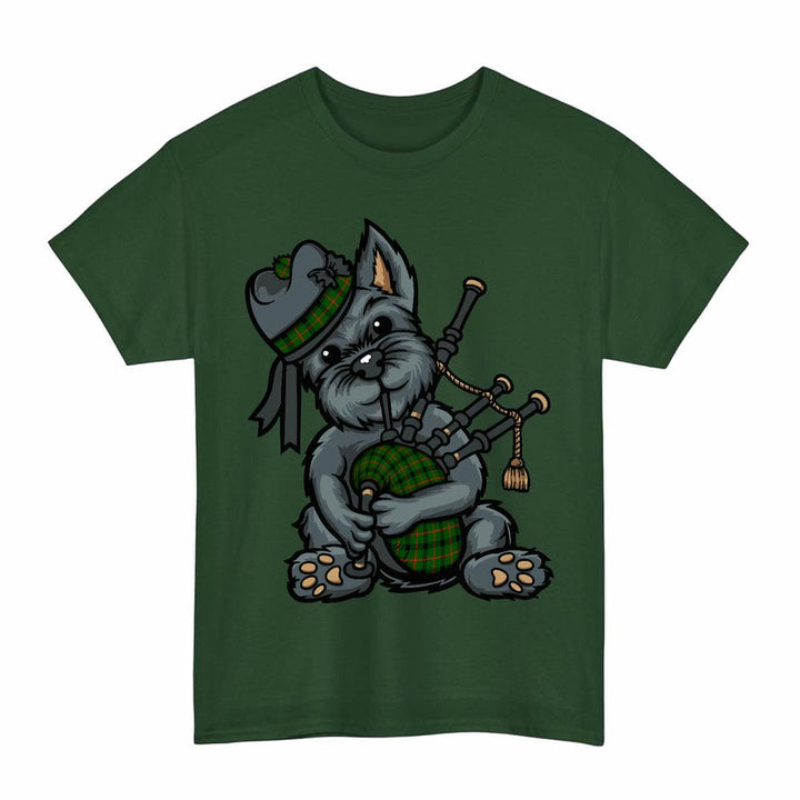 Scottish Kincaid Modern Clan Tartan Terrier Bagpipes T-Shirt Tartan Plaid Forest Green Color