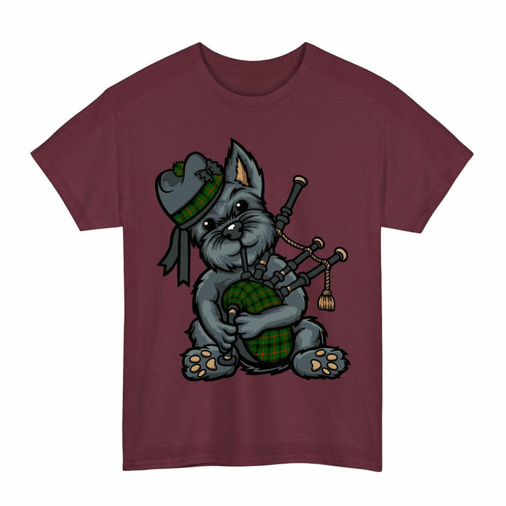 Scottish Kincaid Modern Clan Tartan Terrier Bagpipes T-Shirt Tartan Plaid Maroon Color