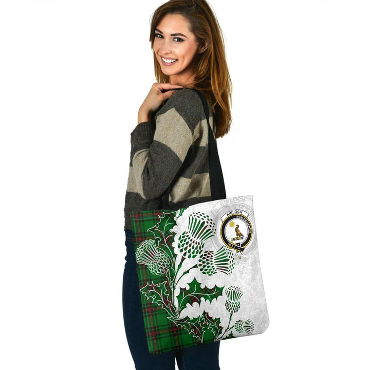 Scottish Kinloch Clan Crest Tartan Tote Bag - Thistle Flowers Style Tartan Plaid 3