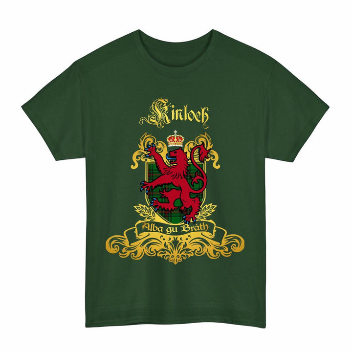 Scottish Kinloch Clan Tartan Lion Rampant of Scotland T-Shirt Tartan Plaid Forest Green Color