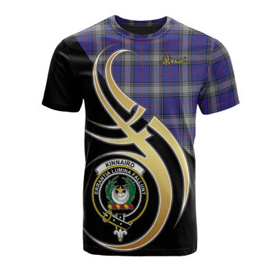 Scottish Kinnaird Clan Crest Tartan T-Shirt Believe in Me Front Side Tartan Plaid
