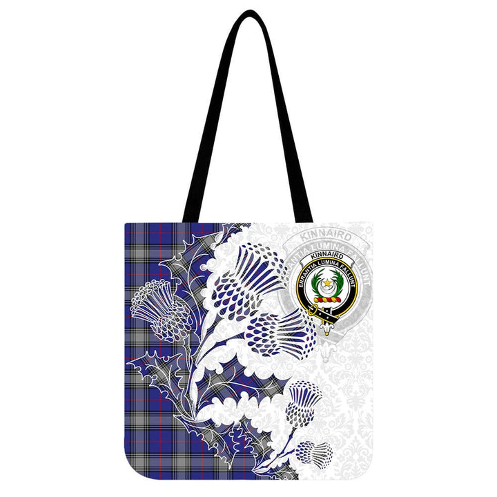 Scottish Kinnaird Clan Crest Tartan Tote Bag - Thistle Flowers Style Tartan Plaid 1