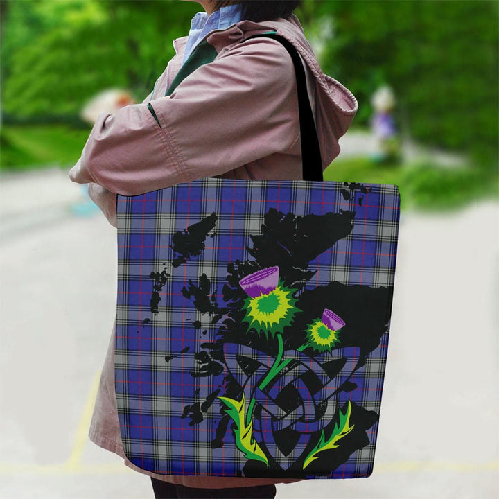 Scottish Kinnaird Clan Tartan Canvas Bag With Shoulder Strap With Thistle Tartan Plaid 2