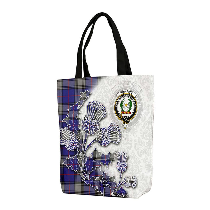 Scottish Kinnaird Clan Tartan Canvas Bag With Shoulder Straps - Thistle Flowers Style Tartan Plaid 1