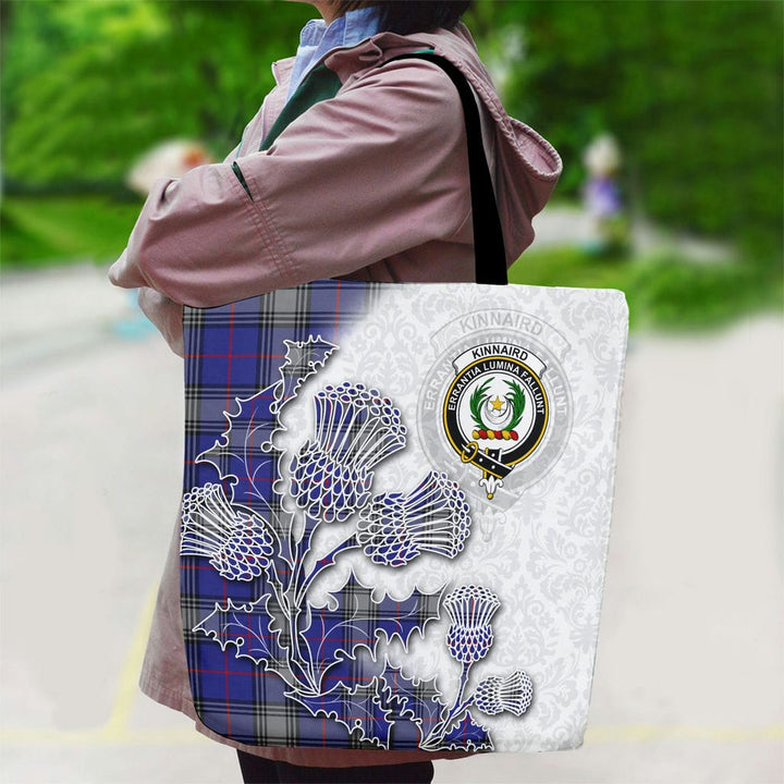 Scottish Kinnaird Clan Tartan Canvas Bag With Shoulder Straps - Thistle Flowers Style Tartan Plaid 2