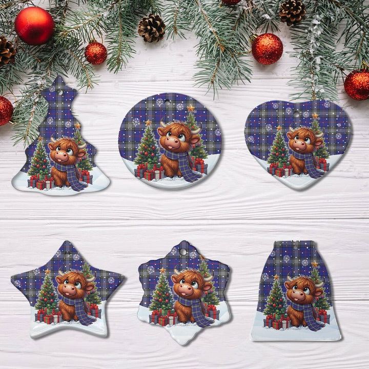 Scottish Kinnaird Clan Tartan Ceramic Ornament Cute Highland Cow Christmas All Style Tartan Plaid