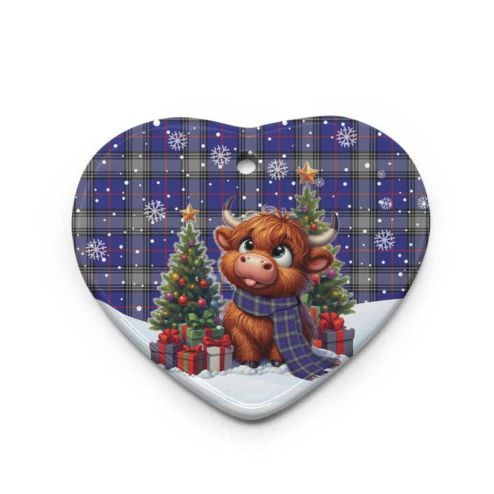 Scottish Kinnaird Clan Tartan Ceramic Ornament Cute Highland Cow Christmas Heart Style Tartan Plaid