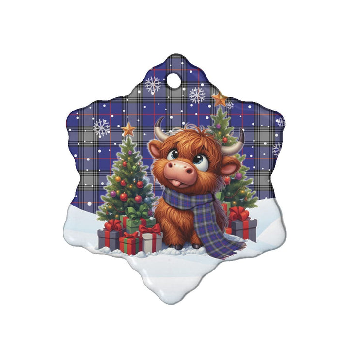 Scottish Kinnaird Clan Tartan Ceramic Ornament Cute Highland Cow Christmas Snow Flake Style Tartan Plaid