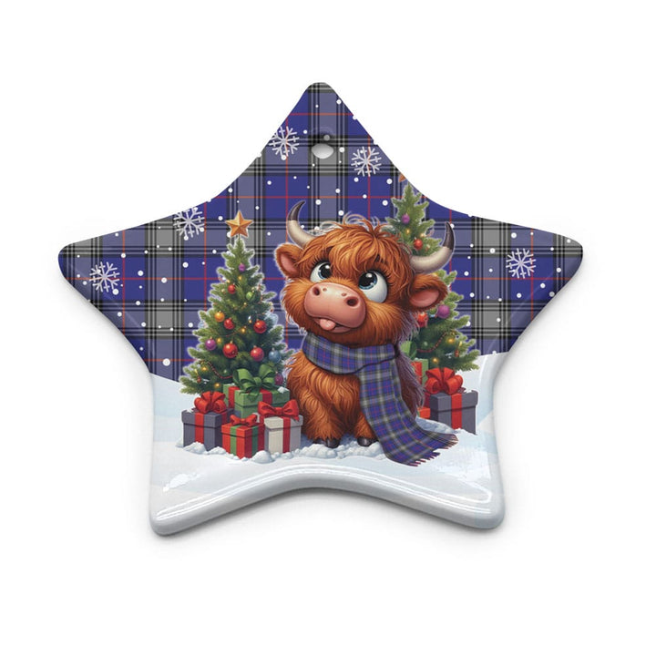 Scottish Kinnaird Clan Tartan Ceramic Ornament Cute Highland Cow Christmas Star Style Tartan Plaid