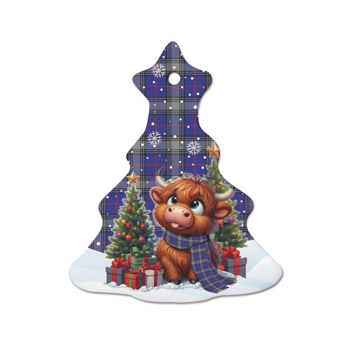Scottish Kinnaird Clan Tartan Ceramic Ornament Cute Highland Cow Christmas Tree Style Tartan Plaid