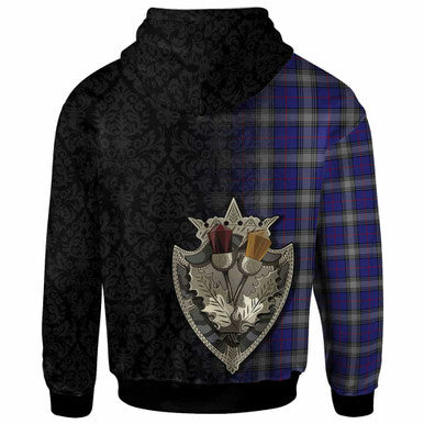 Scottish Kinnaird Clan Tartan Hoodie - Half Thistle Flowers Celtic Design Back Side Tartan Plaid