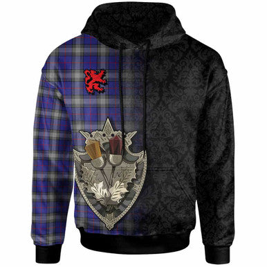 Scottish Kinnaird Clan Tartan Hoodie - Half Thistle Flowers Celtic Design Front Side Tartan Plaid