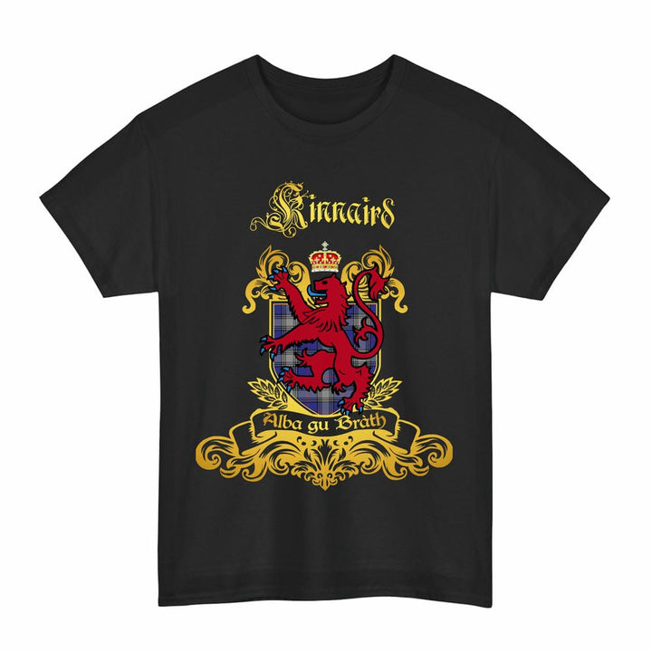 Scottish Kinnaird Clan Tartan Lion Rampant of Scotland T-Shirt Tartan Plaid Black Color