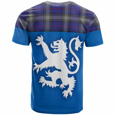 Scottish Kinnaird Clan Tartan T-Shirt - Lion Rampant of Scotland With Flag Back Side Tartan Plaid