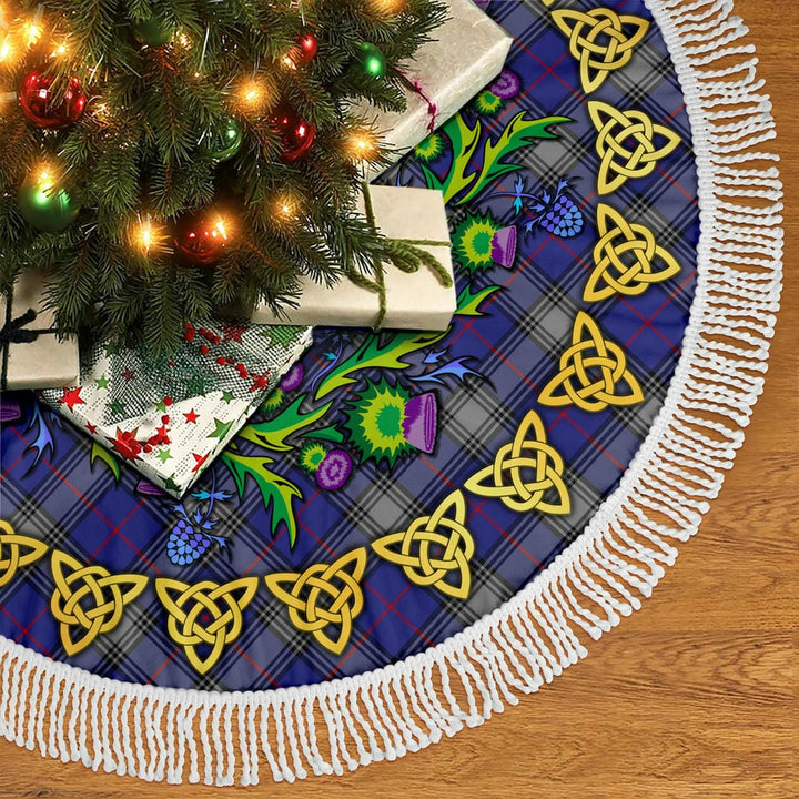 Scottish Kinnaird Clan Tartan Thistle Celtic Knot Christmas Tree Skirt Tassels Tartan Plaid 2