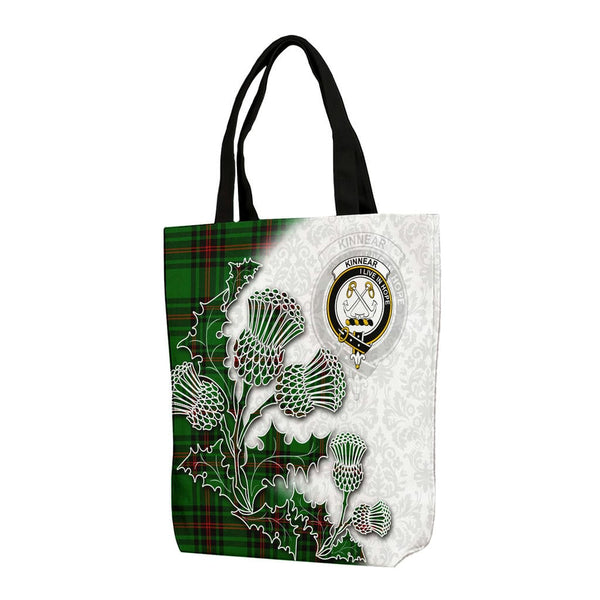 Scottish Kinnear Clan Tartan Canvas Bag With Shoulder Straps - Thistle Flowers Style Tartan Plaid 1